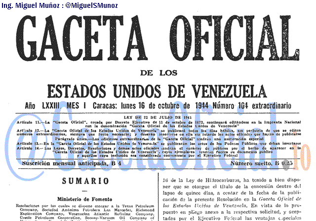 Gaceta Oficial 104 del 16 Octubre 1944
