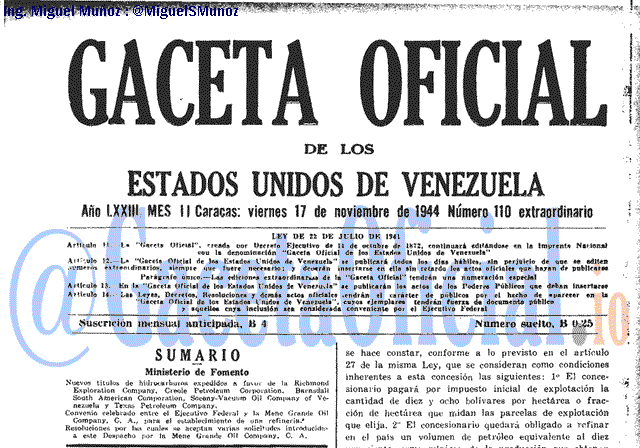 Gaceta Oficial 110 del 17 Noviembre 1944