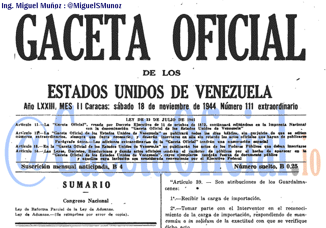 Gaceta Oficial 111 del 18 Noviembre 1944