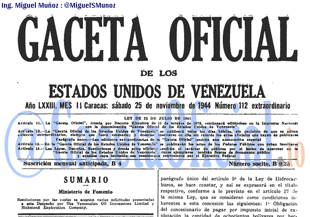 Gaceta Oficial 112 del 25 Noviembre 1944