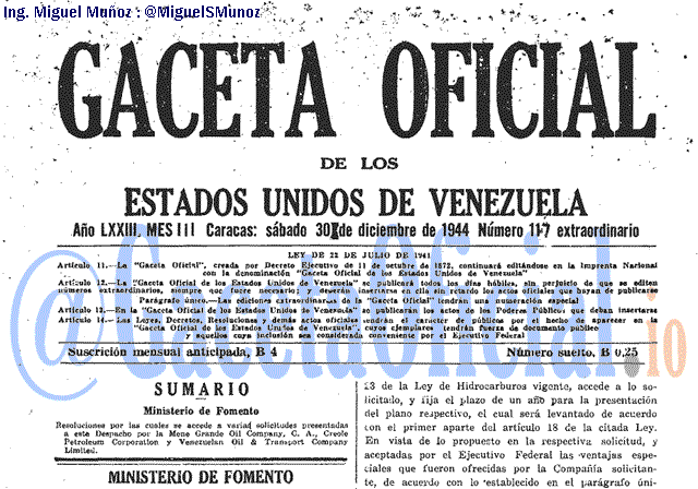 Gaceta Oficial 117 del 30 Diciembre 1944