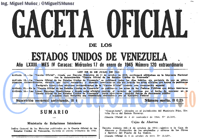 Gaceta Oficial 120 del 17 Enero 1945
