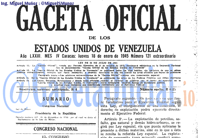 Gaceta Oficial 121 del 18 Enero 1945