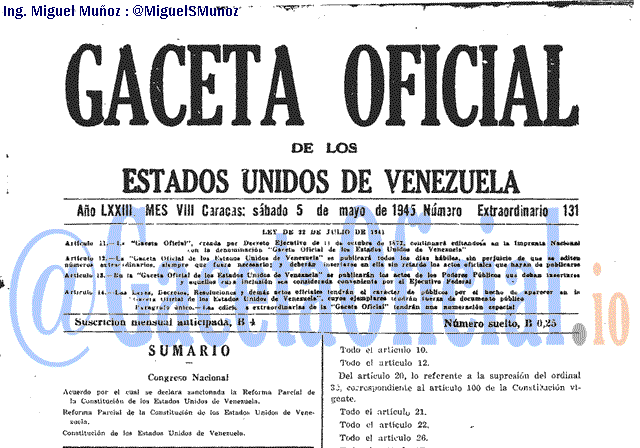 Gaceta Oficial 131 del 5 Mayo 1945