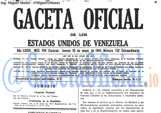 Gaceta Oficial 132 del 10 Mayo 1945