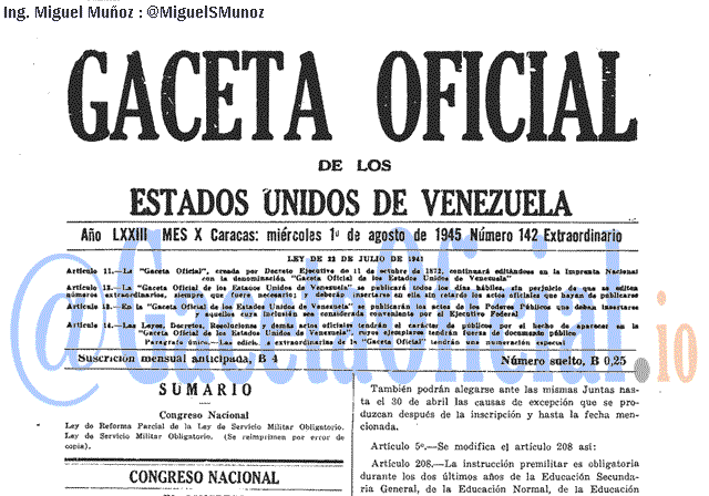 Gaceta Oficial 142 del 1 Agosto 1945