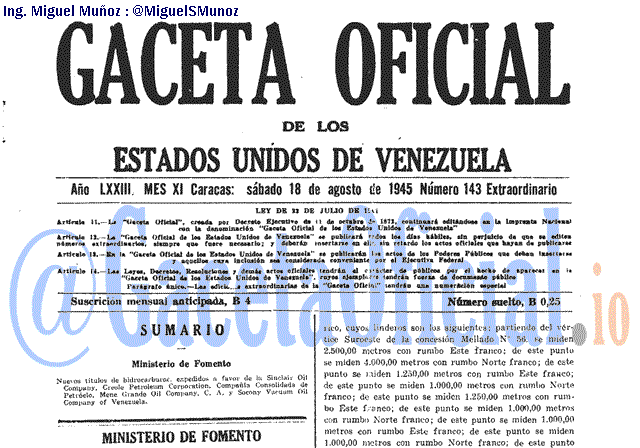 Gaceta Oficial 143 del 18 Agosto 1945