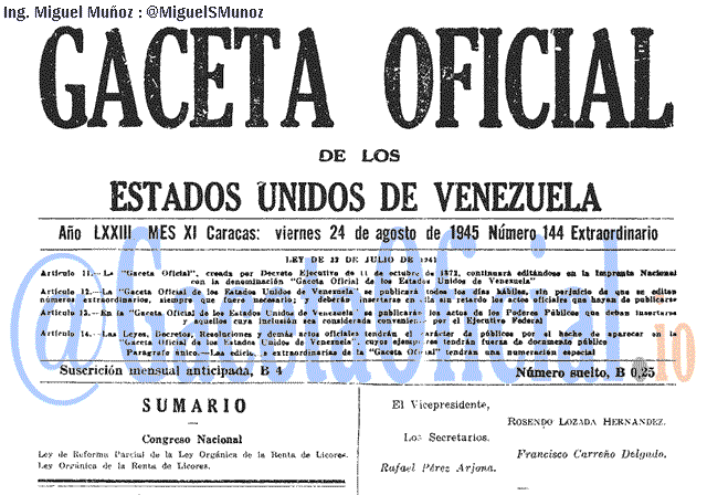 Gaceta Oficial 144 del 24 Agosto 1945