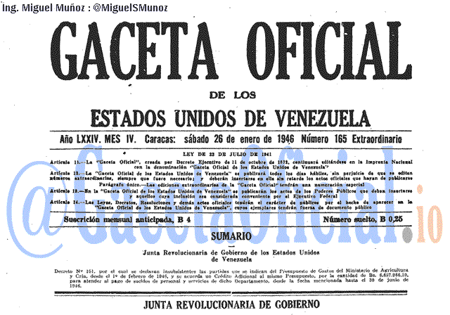 Gaceta Oficial 165 del 26 Enero 1946