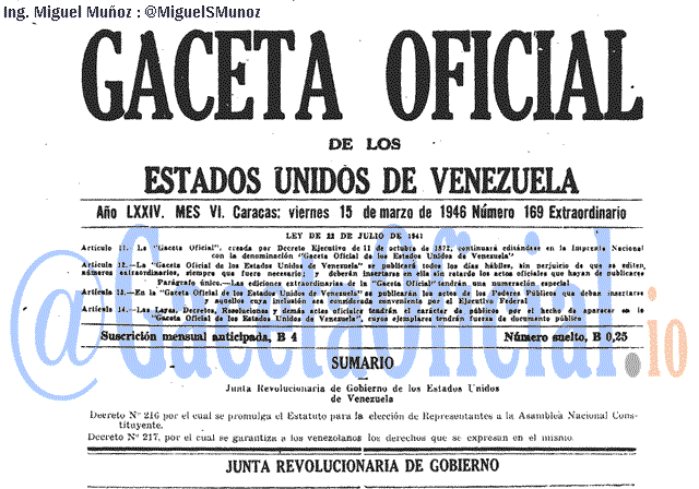 Gaceta Oficial 169 del 15 Marzo 1946