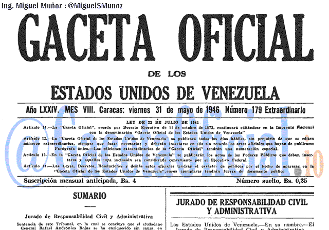 Gaceta Oficial 179 del 31 Mayo 1946