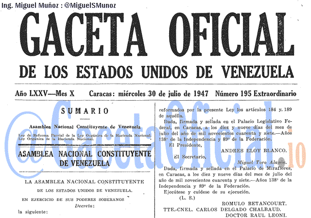 Gaceta Oficial 195 del 30 Julio 1947