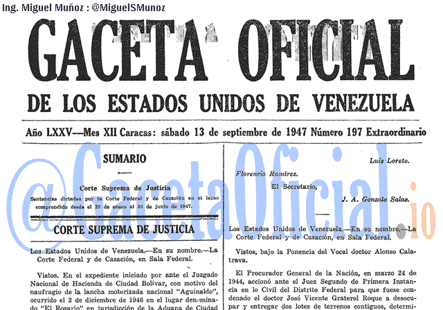 Gaceta Oficial 197 del 13 Septiembre 1947