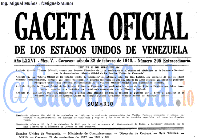 Gaceta Oficial 205 del 28 Febrero 1948