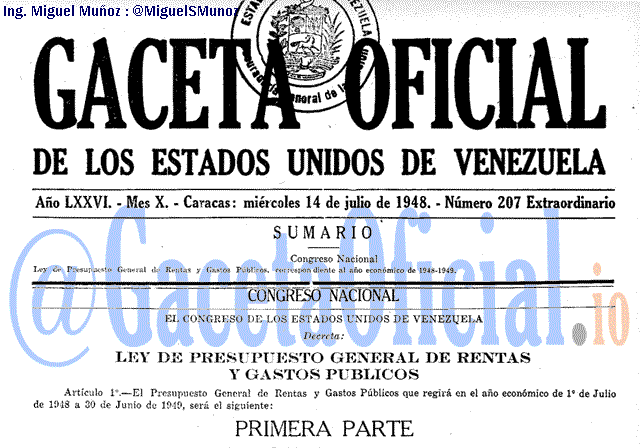 Gaceta Oficial 207 del 14 Julio 1948
