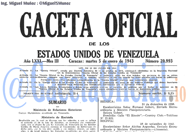 Gaceta Oficial 20993 del 5 Enero 1943