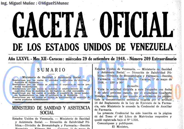 Gaceta Oficial 209 del 29 Septiembre 1948