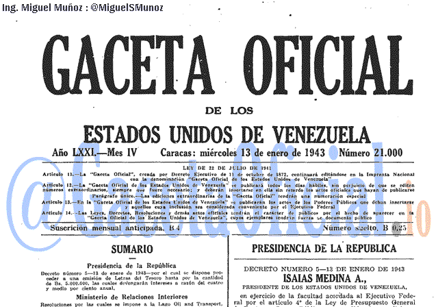 Gaceta Oficial 21000 del 13 Enero 1943