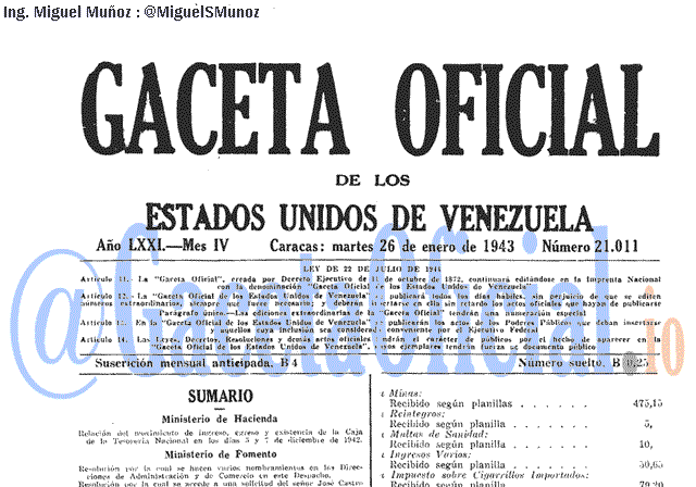 Gaceta Oficial 21011 del 26 Enero 1943