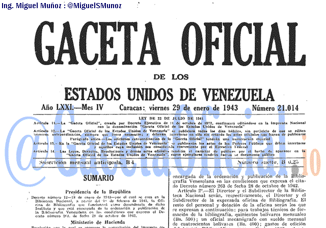 Gaceta Oficial 21014 del 29 Enero 1943