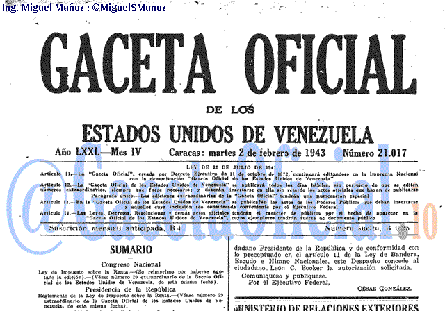Gaceta Oficial 21017 del 2 Febrero 1943