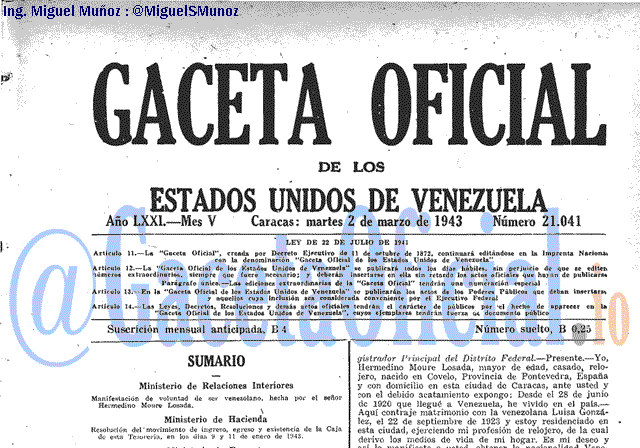 Gaceta Oficial 21041 del 2 Marzo 1943