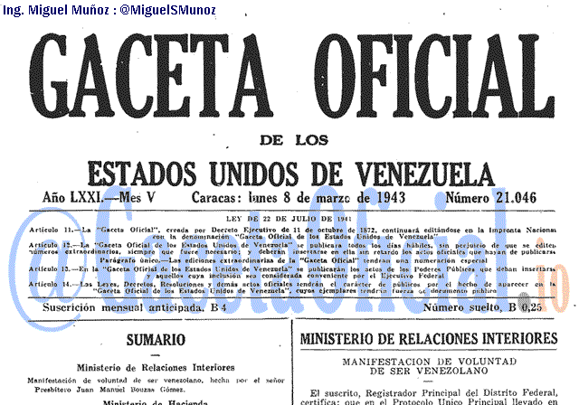 Gaceta Oficial 21046 del 8 Marzo 1943