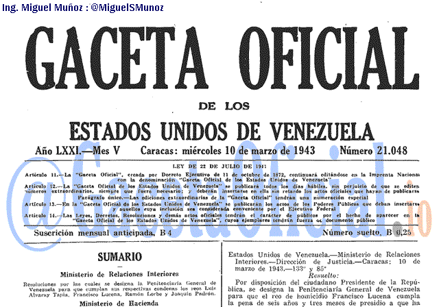 Gaceta Oficial 21048 del 10 Marzo 1943