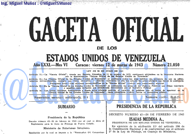 Gaceta Oficial 21050 del 12 Marzo 1943