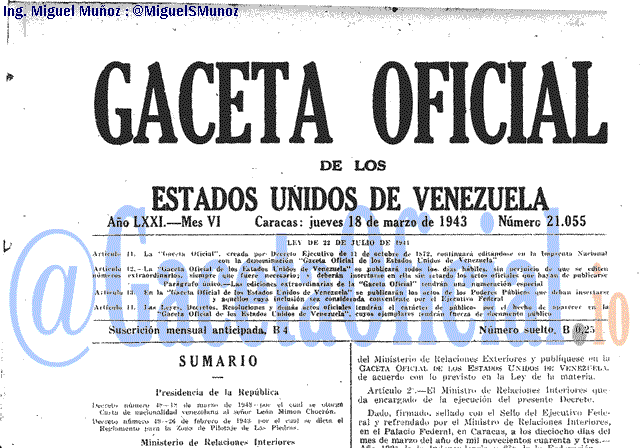 Gaceta Oficial 21055 del 18 Marzo 1943