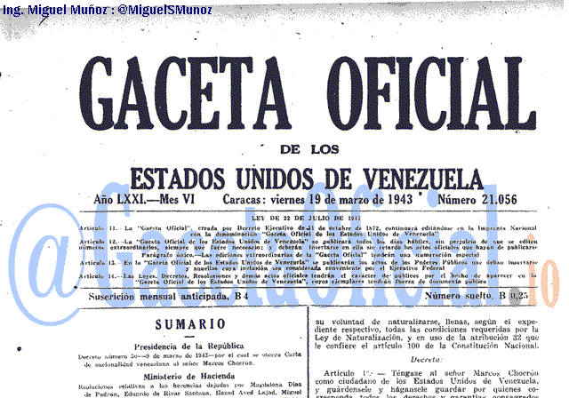 Gaceta Oficial 21056 del 19 Marzo 1943