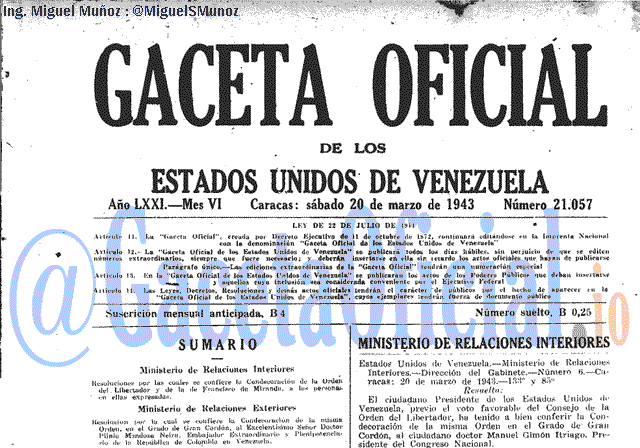 Gaceta Oficial 21057 del 20 Marzo 1943