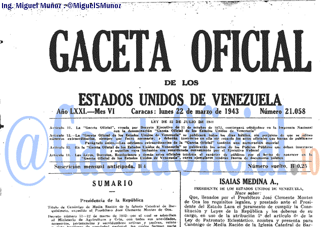 Gaceta Oficial 21058 del 22 Marzo 1943