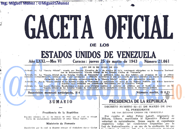 Gaceta Oficial 21061 del 25 Marzo 1943