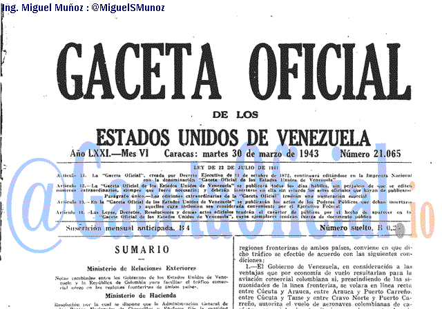 Gaceta Oficial 21065 del 30 Marzo 1943