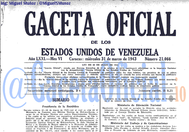 Gaceta Oficial 21066 del 31 Marzo 1943