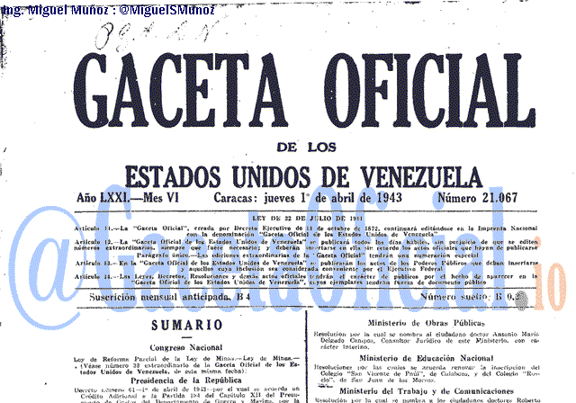 Gaceta Oficial 21067 del 1 Abril 1943