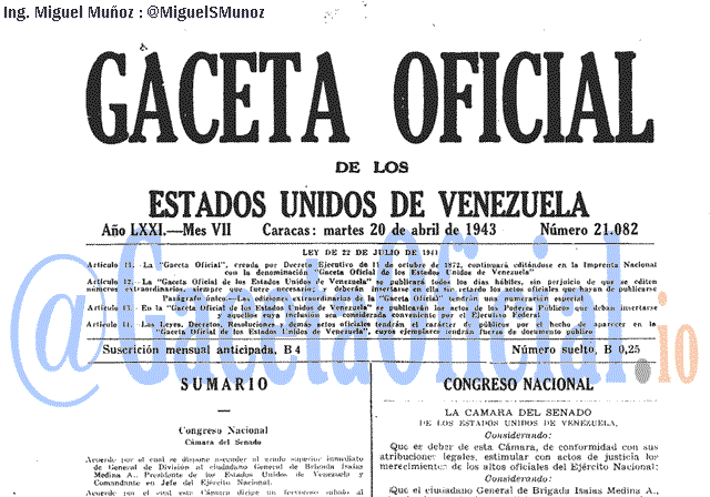 Gaceta Oficial 21082 del 20 Abril 1943