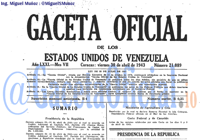 Gaceta Oficial 21089 del 30 Abril 1943