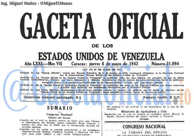 Gaceta Oficial 21094 del 6 Mayo 1943