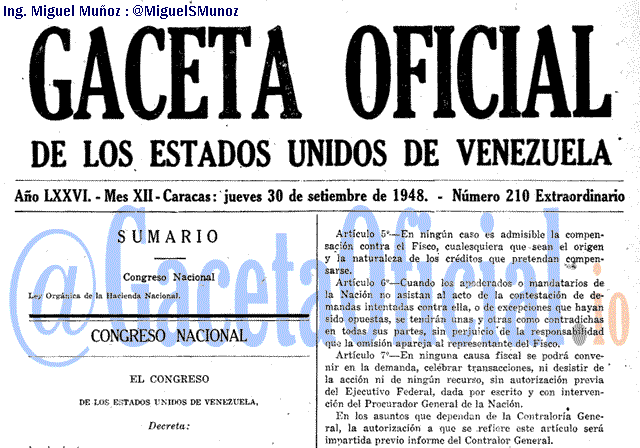 Gaceta Oficial 210 del 30 Septiembre 1948