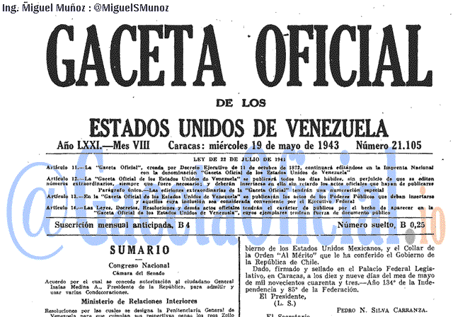 Gaceta Oficial 21105 del 19 Mayo 1943