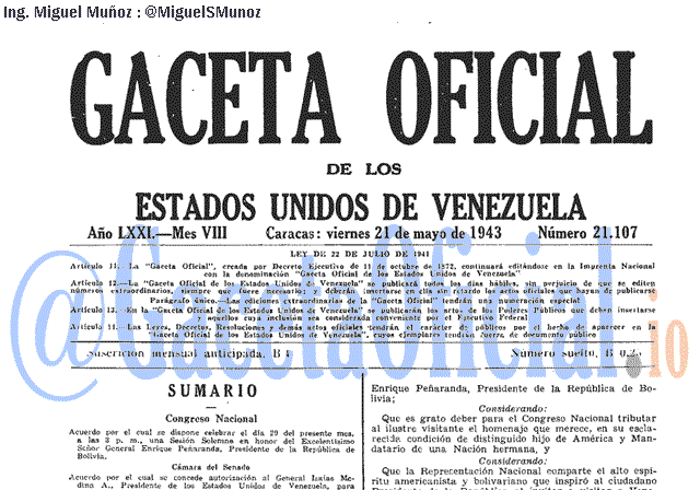 Gaceta Oficial 21107 del 21 Mayo 1943