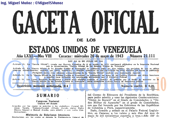 Gaceta Oficial 21111 del 26 Mayo 1943