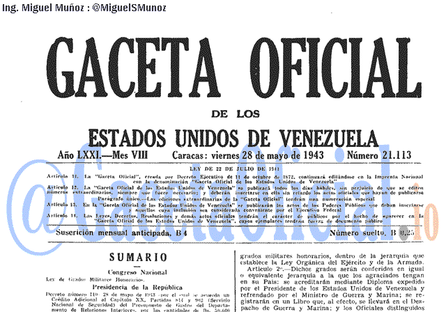 Gaceta Oficial 21113 del 28 Mayo 1943