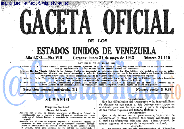 Gaceta Oficial 21115 del 31 Mayo 1943