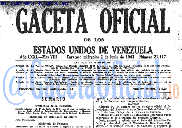 Gaceta Oficial 21117 del 2 Junio 1943