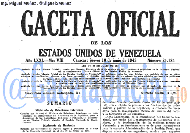 Gaceta Oficial 21124 del 10 Junio 1943