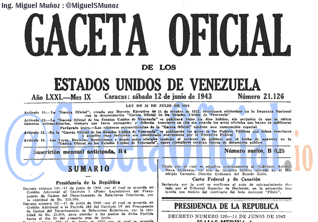 Gaceta Oficial 21126 del 12 Junio 1943