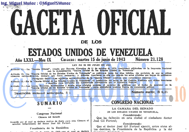 Gaceta Oficial 21128 del 15 Junio 1943